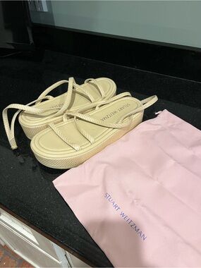 Stuart Weitzman Cream Platform Strappy Sandals